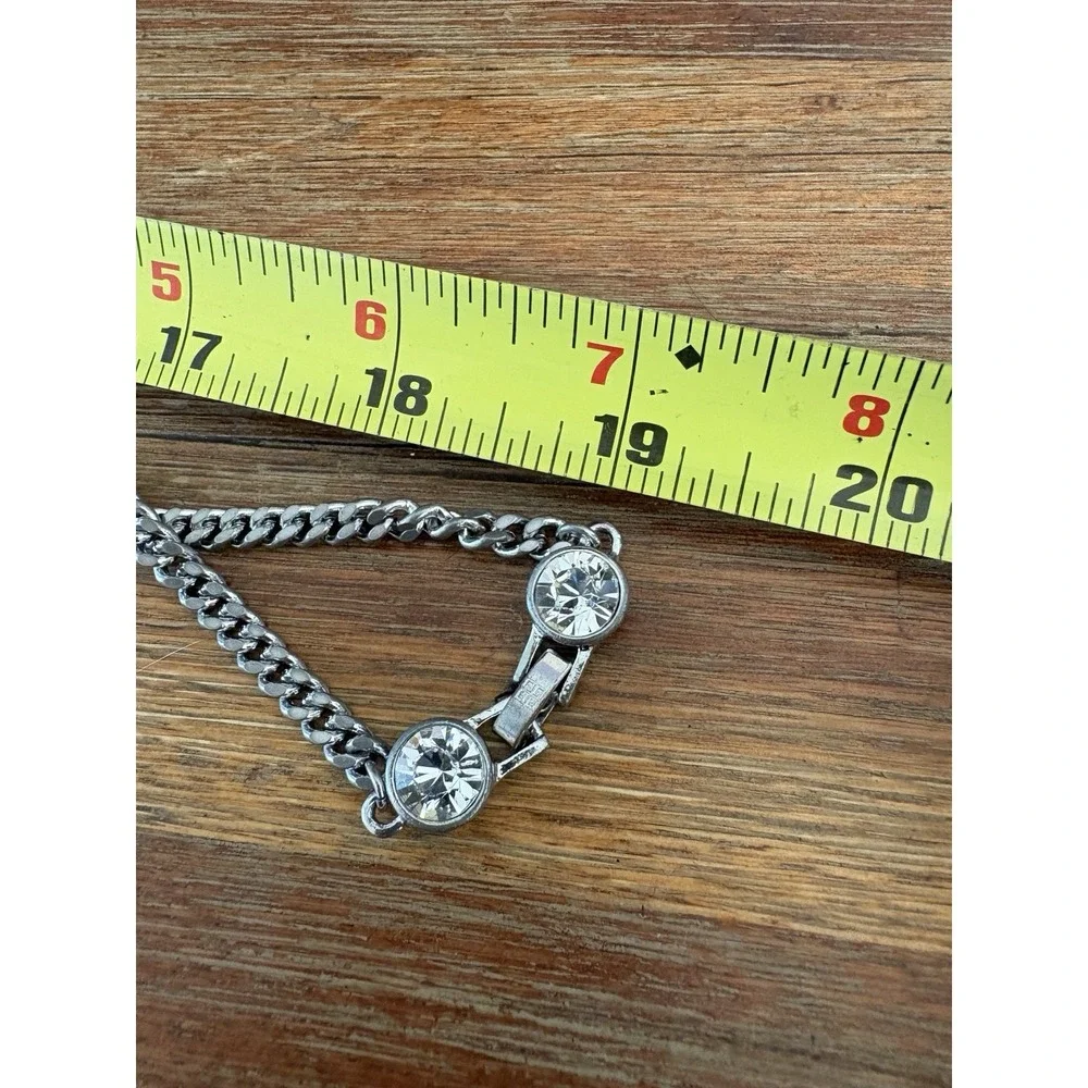 VTG Givenchy Silver Tone Station Chain Necklace‎ Diamond Rhinestone Signed 38